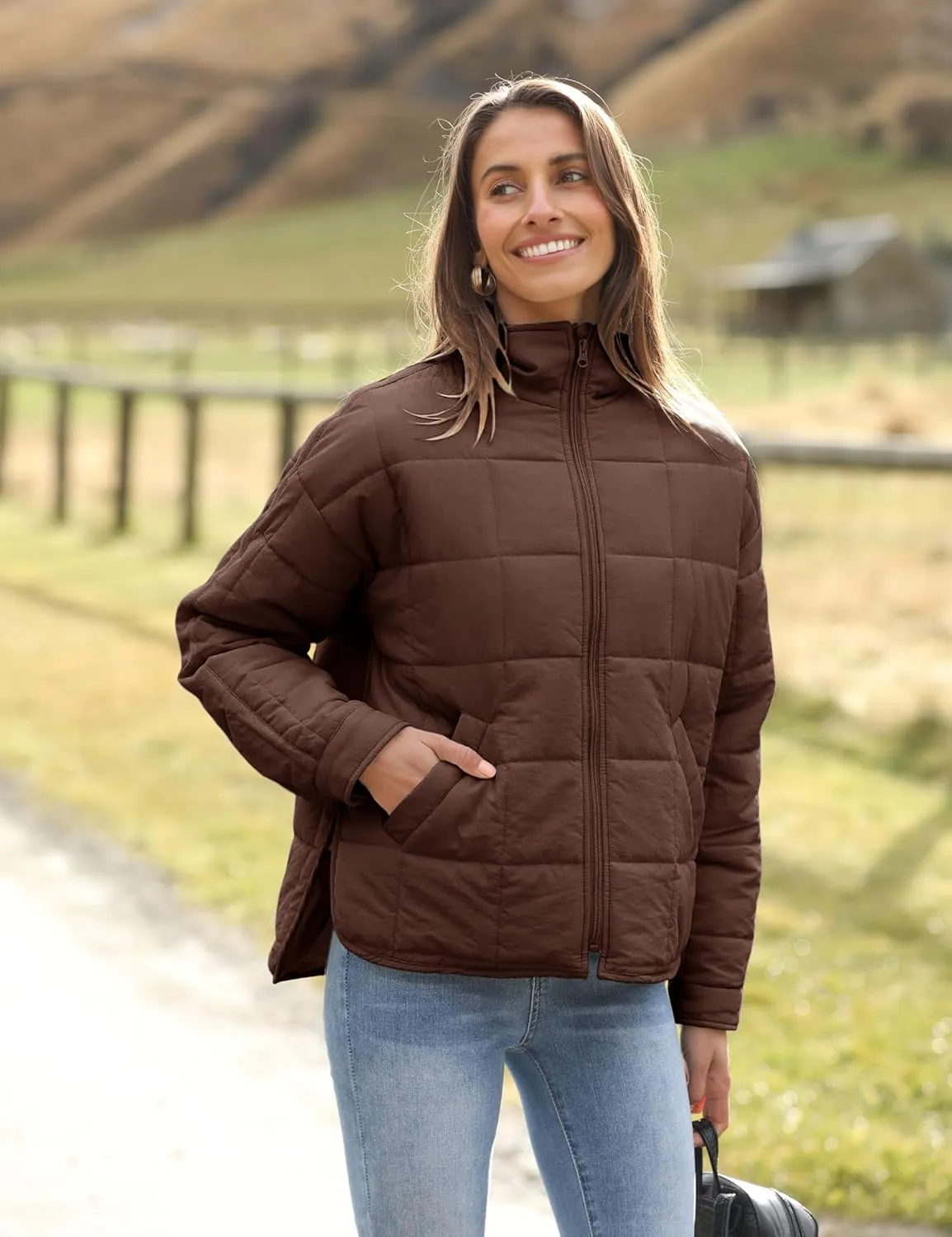 Bianstore Women's Oversized Splice Quilted Lightweight Puffer Jacket Casual Padded Coat