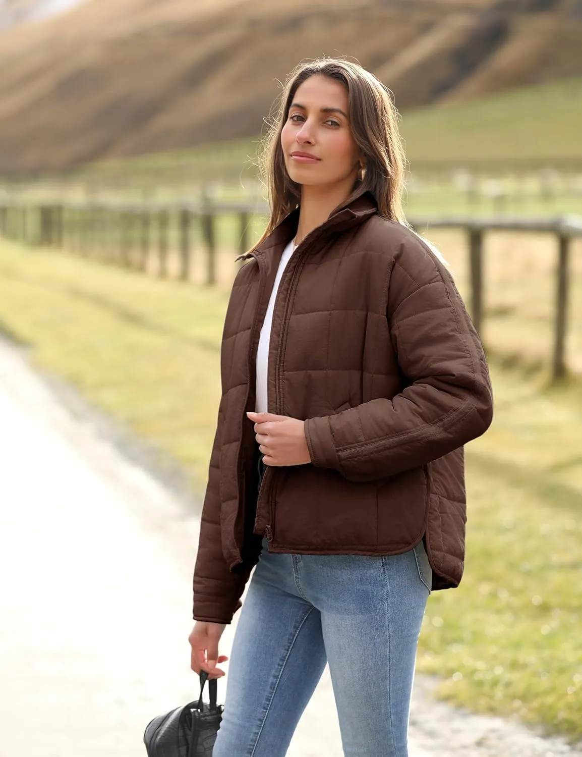 Bianstore Women's Oversized Splice Quilted Lightweight Puffer Jacket Casual Padded Coat