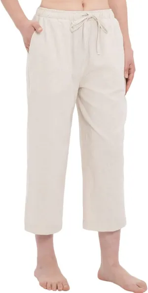 Bonnorth Women's Cotton Linen Drawstring Elastic Waist Loose Wide Leg Cropped Pants with Pockets