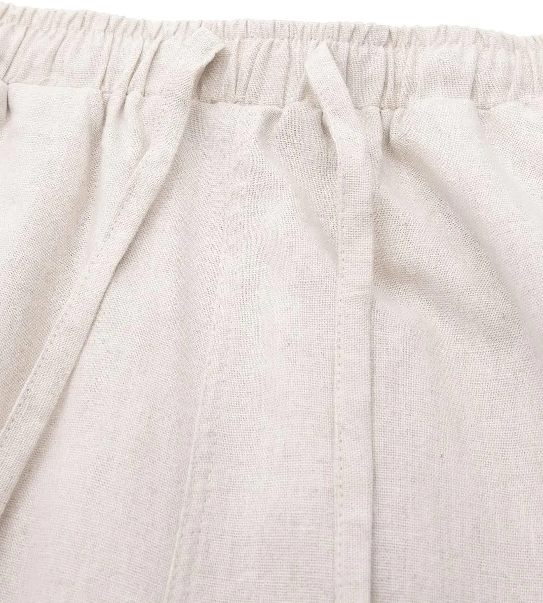 Bonnorth Women's Cotton Linen Drawstring Elastic Waist Loose Wide Leg Cropped Pants with Pockets
