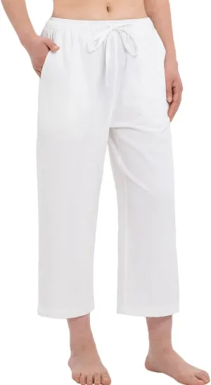 Bonnorth Women's Cotton Linen Drawstring Elastic Waist Loose Wide Leg Cropped Pants with Pockets