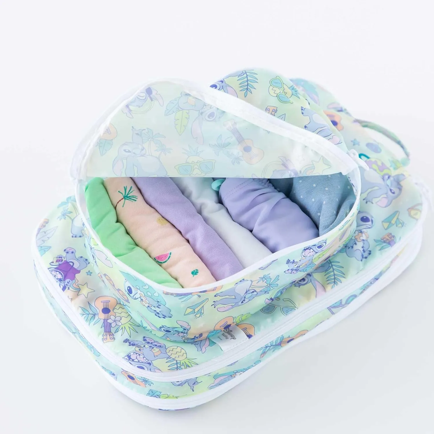 Bumkins Packing Cubes for Travel Bag, Organize Luggage with Compression Bags, Essential Traveling Accessories to Pack Carry On Suitcase, Must for Clothes or Toiletries, Set of 2 Sizes, Disney Stitch