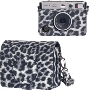 CAIYOULE Protective Case for Fujifilm Instax Mini EVO Digital Hybrid Camera Protective PU Leather Bag Accessories with Adjustable Strap No CameraLeopard Black