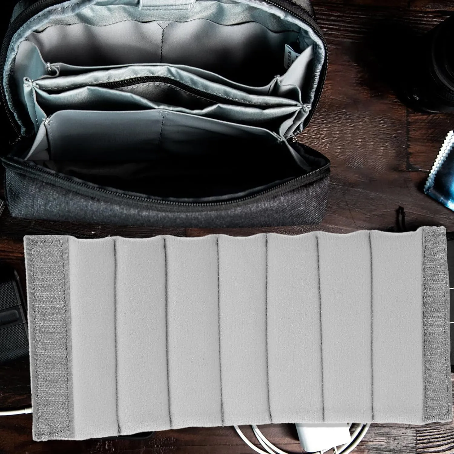 Camera Bag Dividers, Baggies Plug Bag Dividers Photographers Backpack Camera Insert Reflex Case Organizer Universal Flexible Pad Thicken N Gray Suede Roller Partition, 2pcs