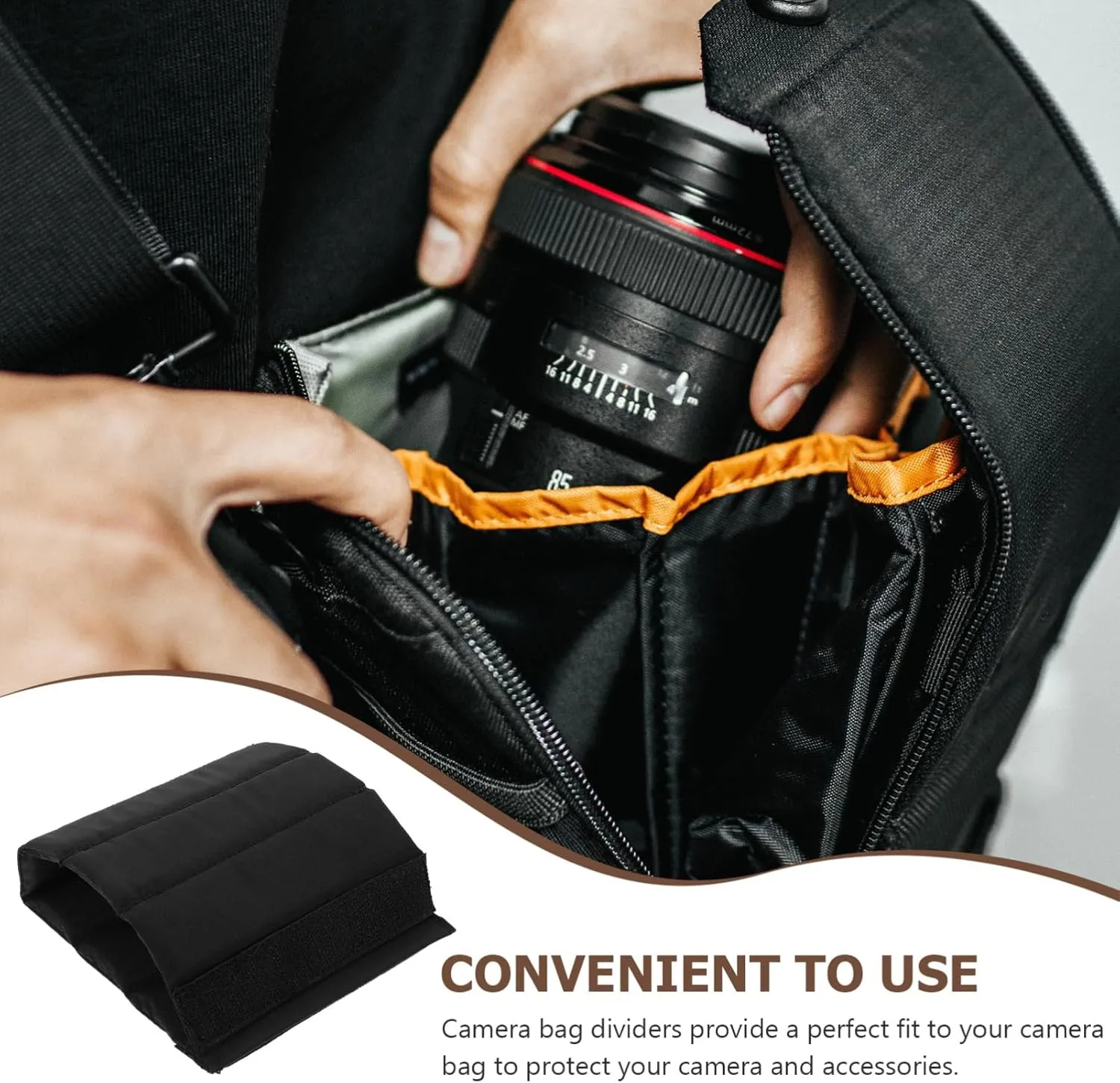 Camera Bag Dividers, Baggies Plug Bag Dividers Photographers Backpack Camera Insert Reflex Case Organizer Universal Flexible Pad Thicken N Suede Roller Partition, 2pcs Black