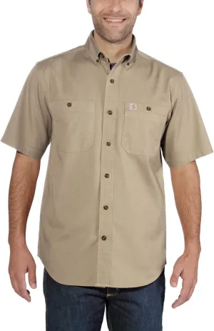 Carhartt Men's Rugged Flex Rigby Short Sleeve Work Shirt, Dark Khaki, Medium