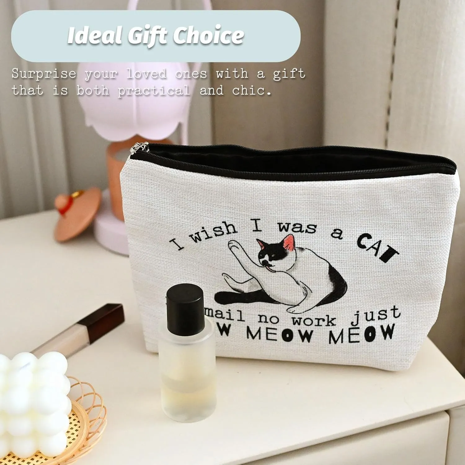 Cat Makeup Bag,Cosmetic Bag for Women, Large Capacity Toiletry Bag,Zipper Pouch, Travel Accessories Storage with Lining