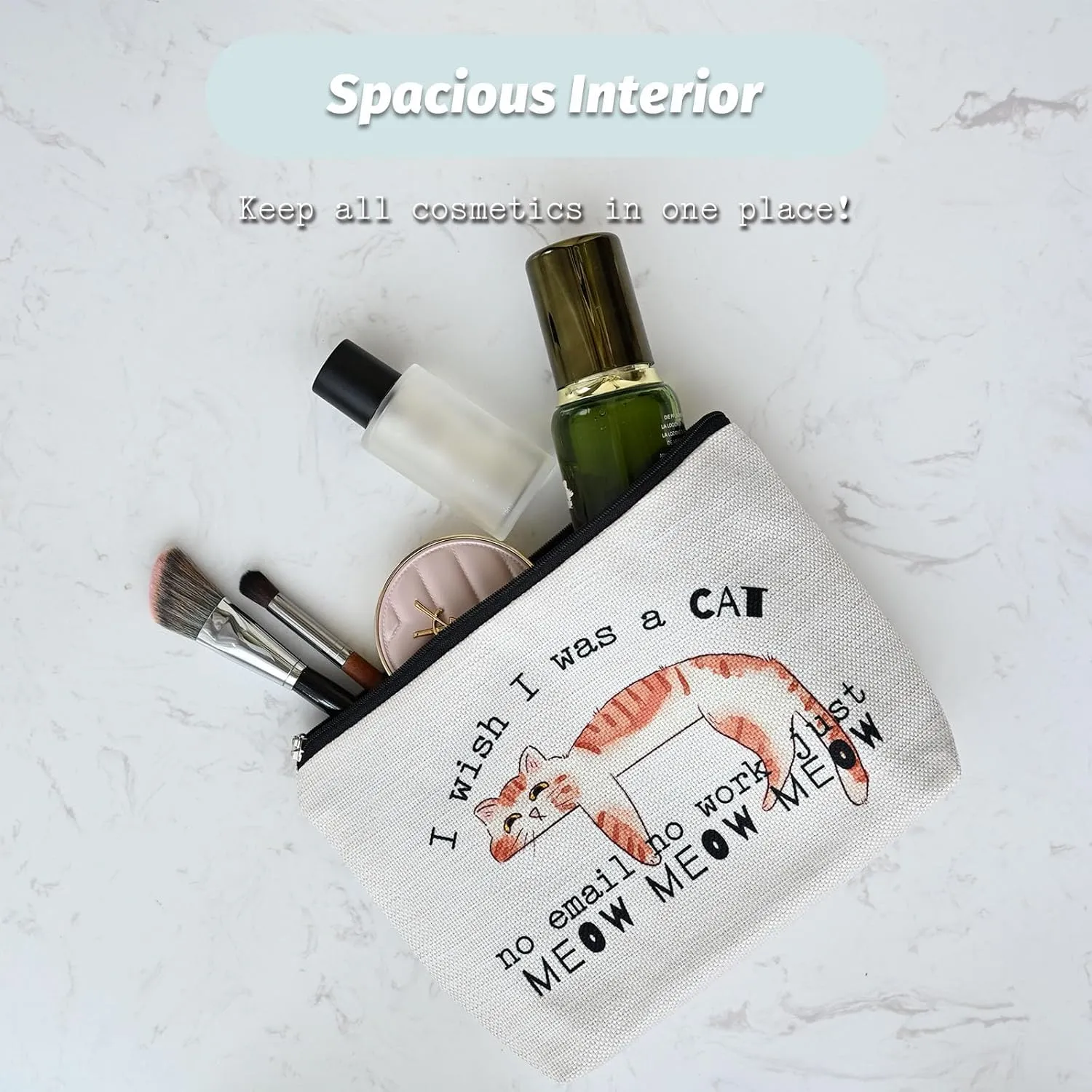 Cat Makeup Bag,Cosmetic Bag for Women, Large Capacity Toiletry Bag,Zipper Pouch, Travel Accessories Storage with Lining
