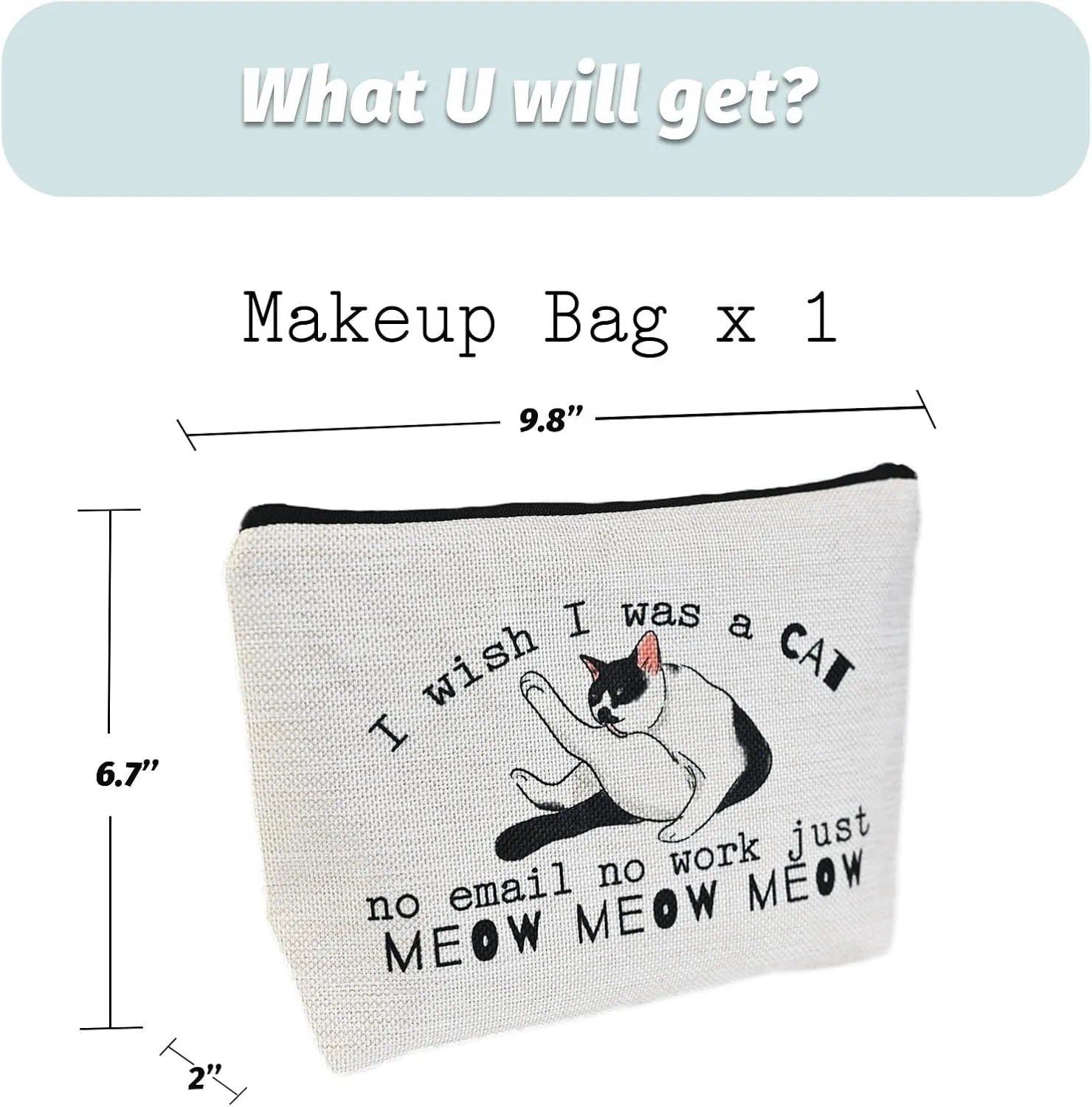 Cat Makeup Bag,Cosmetic Bag for Women, Large Capacity Toiletry Bag,Zipper Pouch, Travel Accessories Storage with Lining
