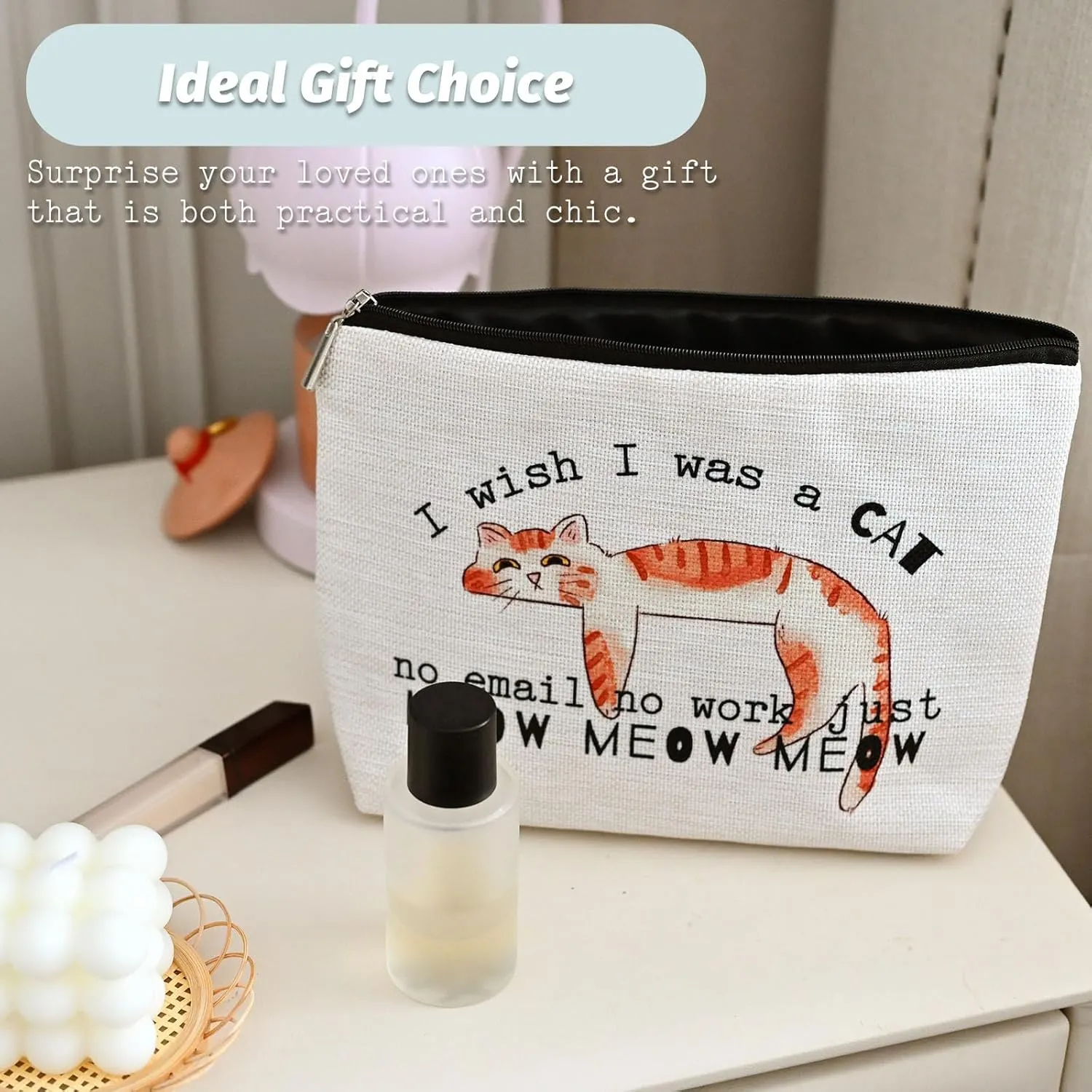 Cat Makeup Bag,Cosmetic Bag for Women, Large Capacity Toiletry Bag,Zipper Pouch, Travel Accessories Storage with Lining
