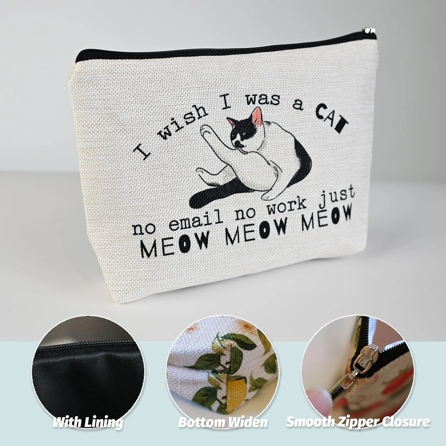 Cat Makeup Bag,Cosmetic Bag for Women, Large Capacity Toiletry Bag,Zipper Pouch, Travel Accessories Storage with Lining