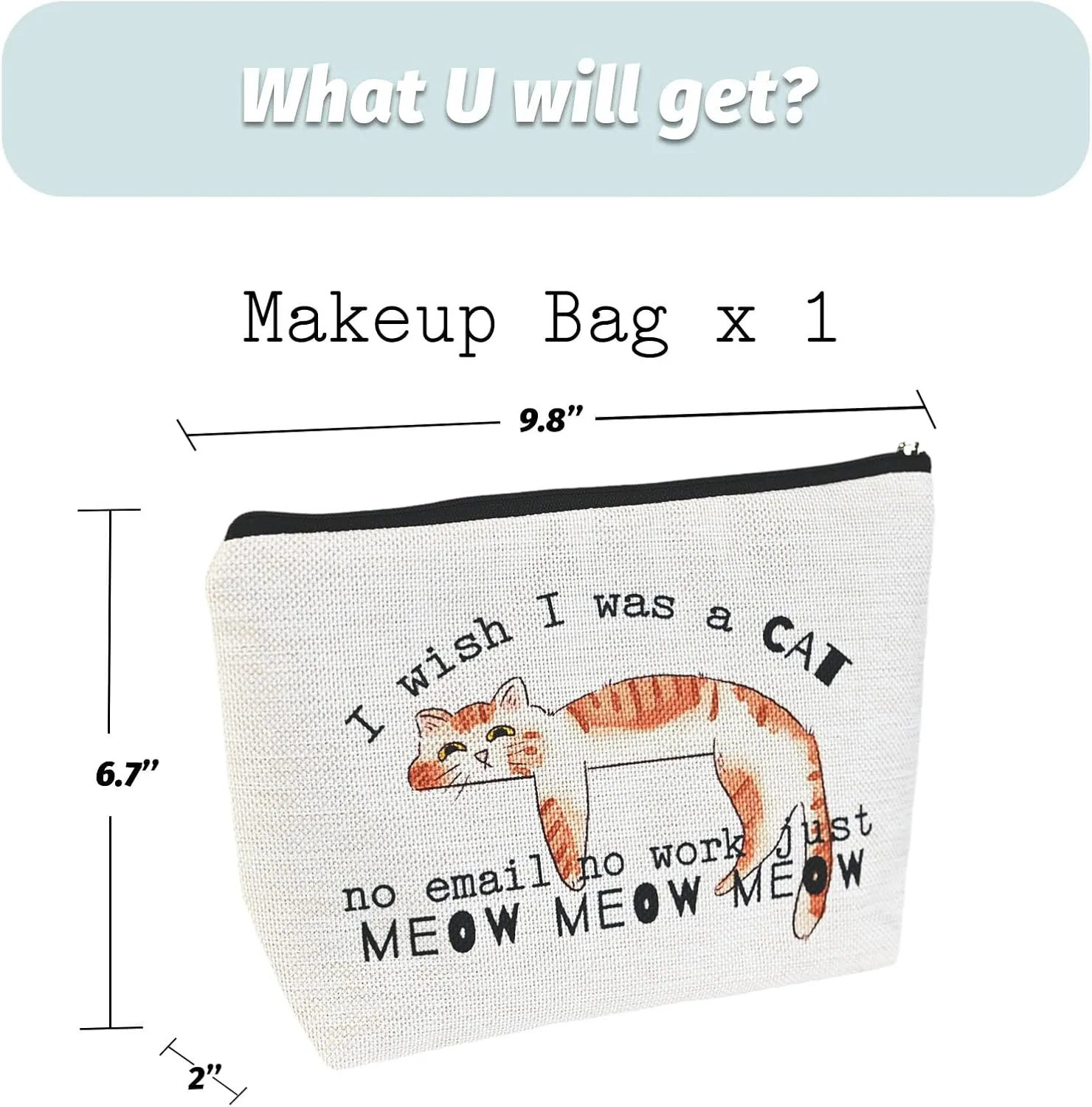 Cat Makeup Bag,Cosmetic Bag for Women, Large Capacity Toiletry Bag,Zipper Pouch, Travel Accessories Storage with Lining