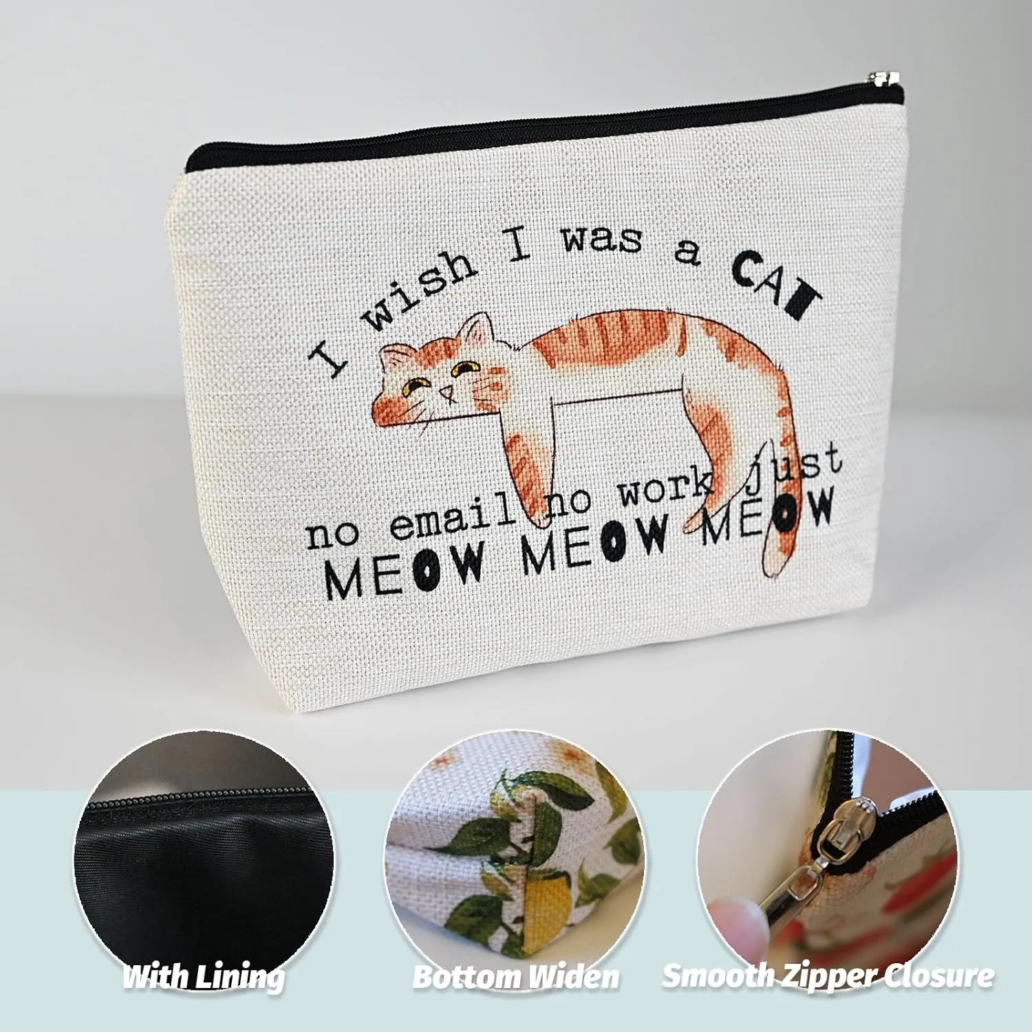 Cat Makeup Bag,Cosmetic Bag for Women, Large Capacity Toiletry Bag,Zipper Pouch, Travel Accessories Storage with Lining