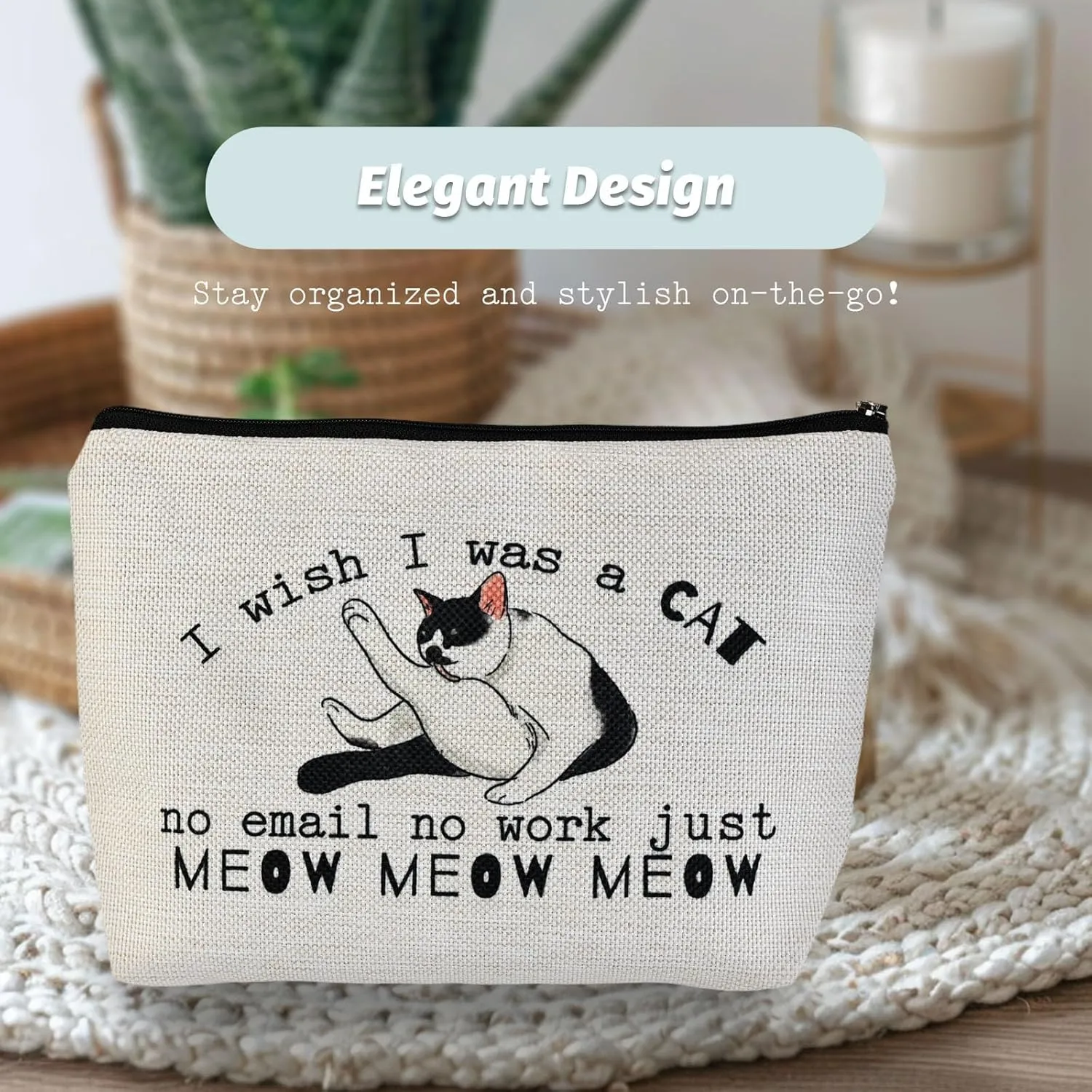 Cat Makeup Bag,Cosmetic Bag for Women, Large Capacity Toiletry Bag,Zipper Pouch, Travel Accessories Storage with Lining