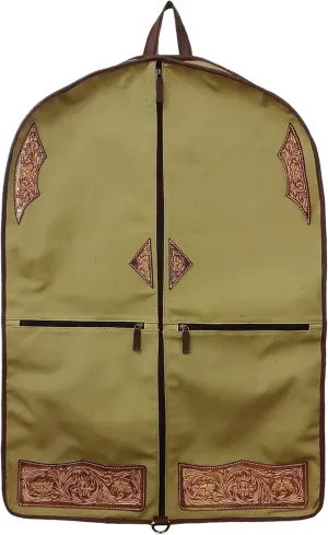 CHALLENGER Western Long Olive Green Canvas Floral Tooled Travel Carry Garment Storage Bag 32SK01OG-L