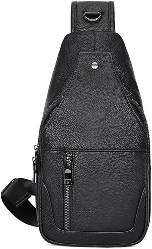 Chest Bag Waterproof Pouch Cowhide Crossbody Bag Large Capacity Shoulder Bag