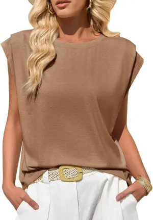 Cicy Bell Womens Cap Sleeve Tank Tops Boat Neck Loose Fit Tshirts Summer Casual Basic Tee Shirts