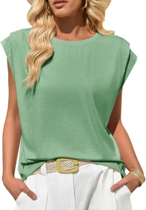 Cicy Bell Womens Cap Sleeve Tank Tops Boat Neck Loose Fit Tshirts Summer Casual Basic Tee Shirts