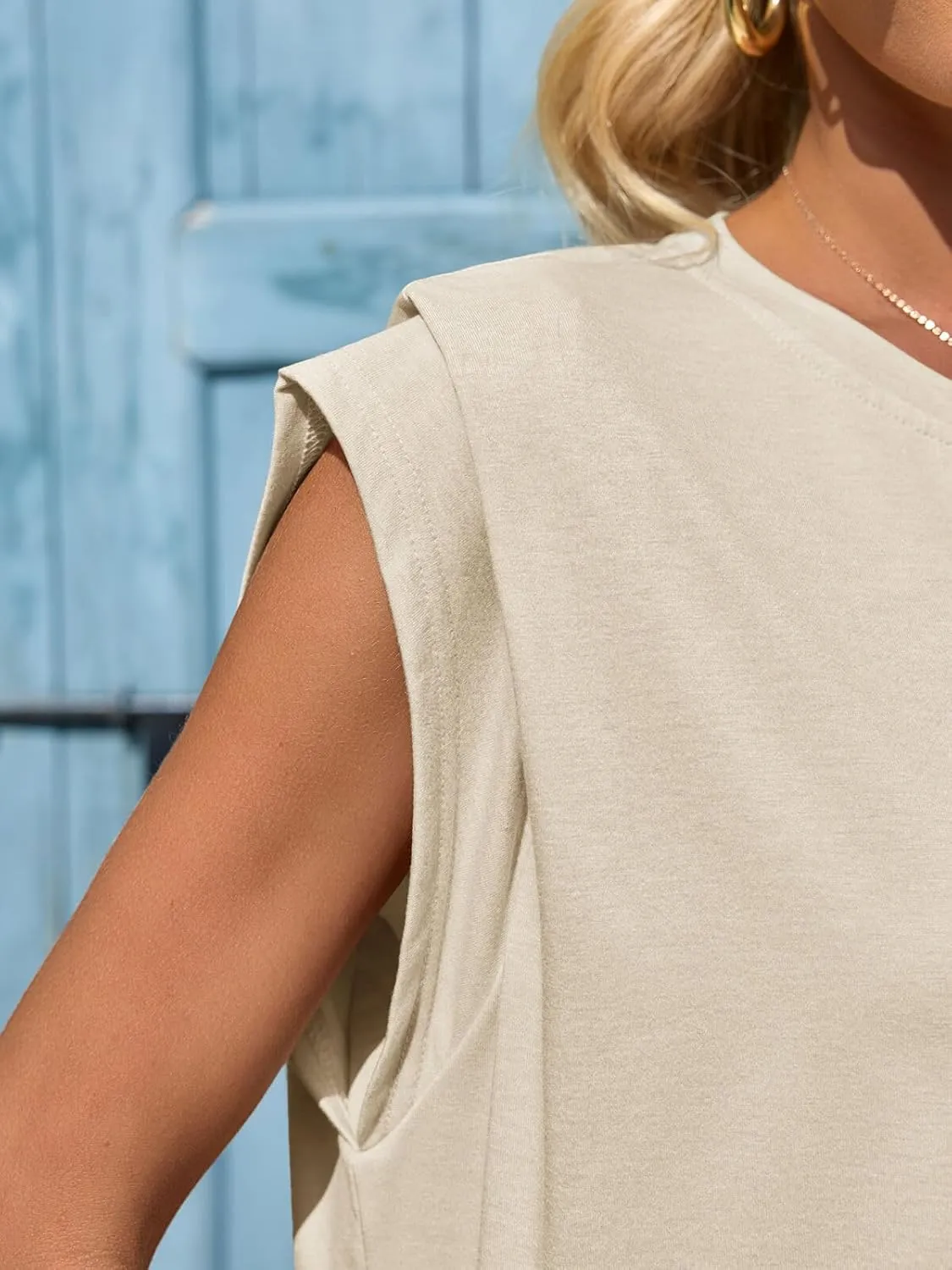 Cicy Bell Womens Cap Sleeve Tank Tops Boat Neck Loose Fit Tshirts Summer Casual Basic Tee Shirts