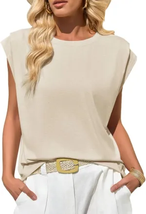 Cicy Bell Womens Cap Sleeve Tank Tops Boat Neck Loose Fit Tshirts Summer Casual Basic Tee Shirts