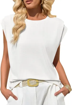 Cicy Bell Womens Cap Sleeve Tank Tops Boat Neck Loose Fit Tshirts Summer Casual Basic Tee Shirts