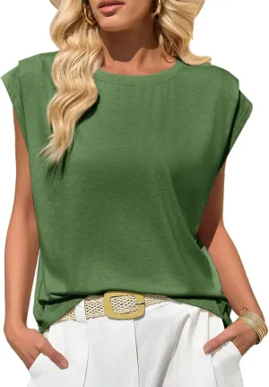 Cicy Bell Womens Cap Sleeve Tank Tops Boat Neck Loose Fit Tshirts Summer Casual Basic Tee Shirts