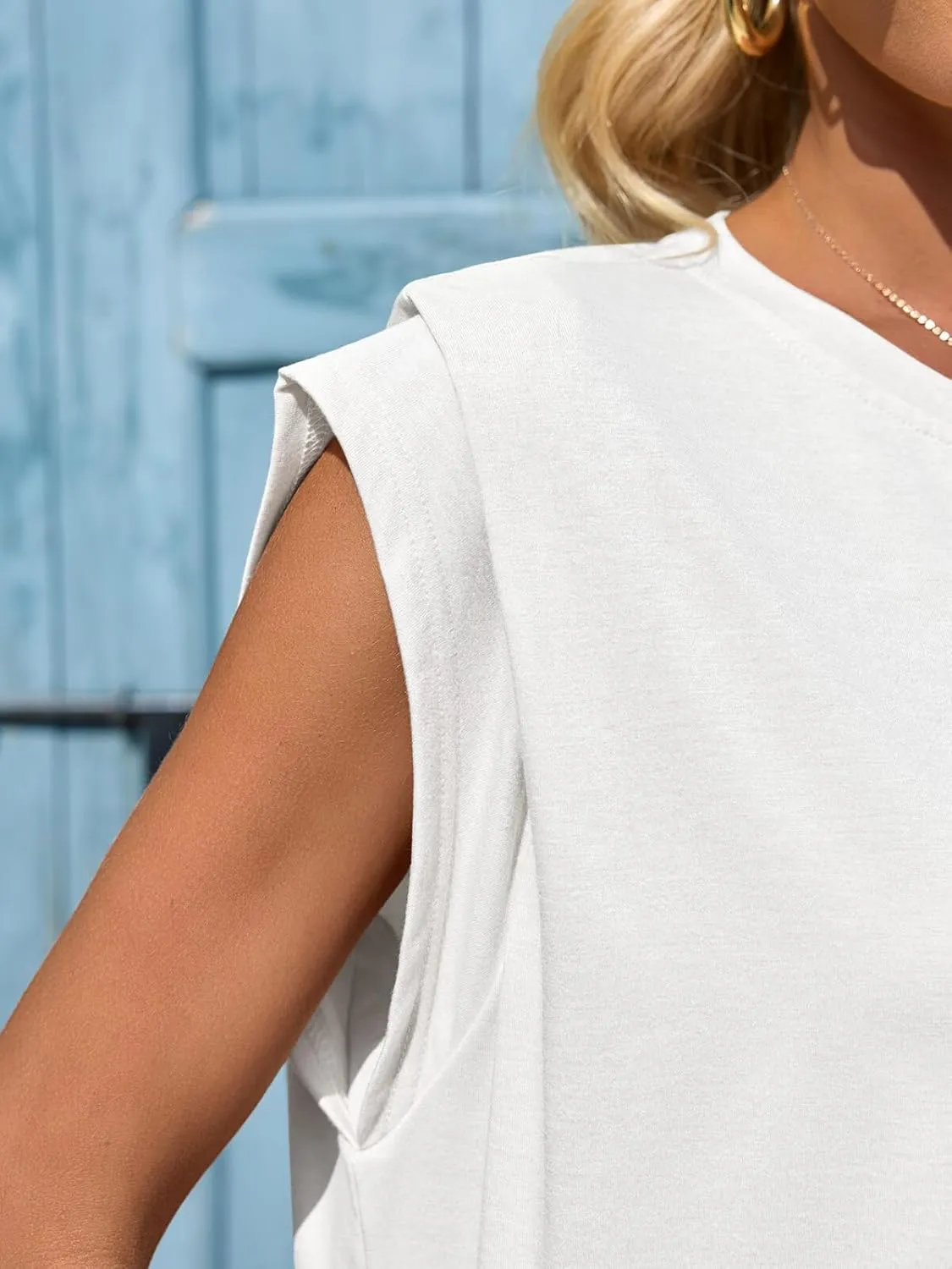 Cicy Bell Womens Cap Sleeve Tank Tops Boat Neck Loose Fit Tshirts Summer Casual Basic Tee Shirts