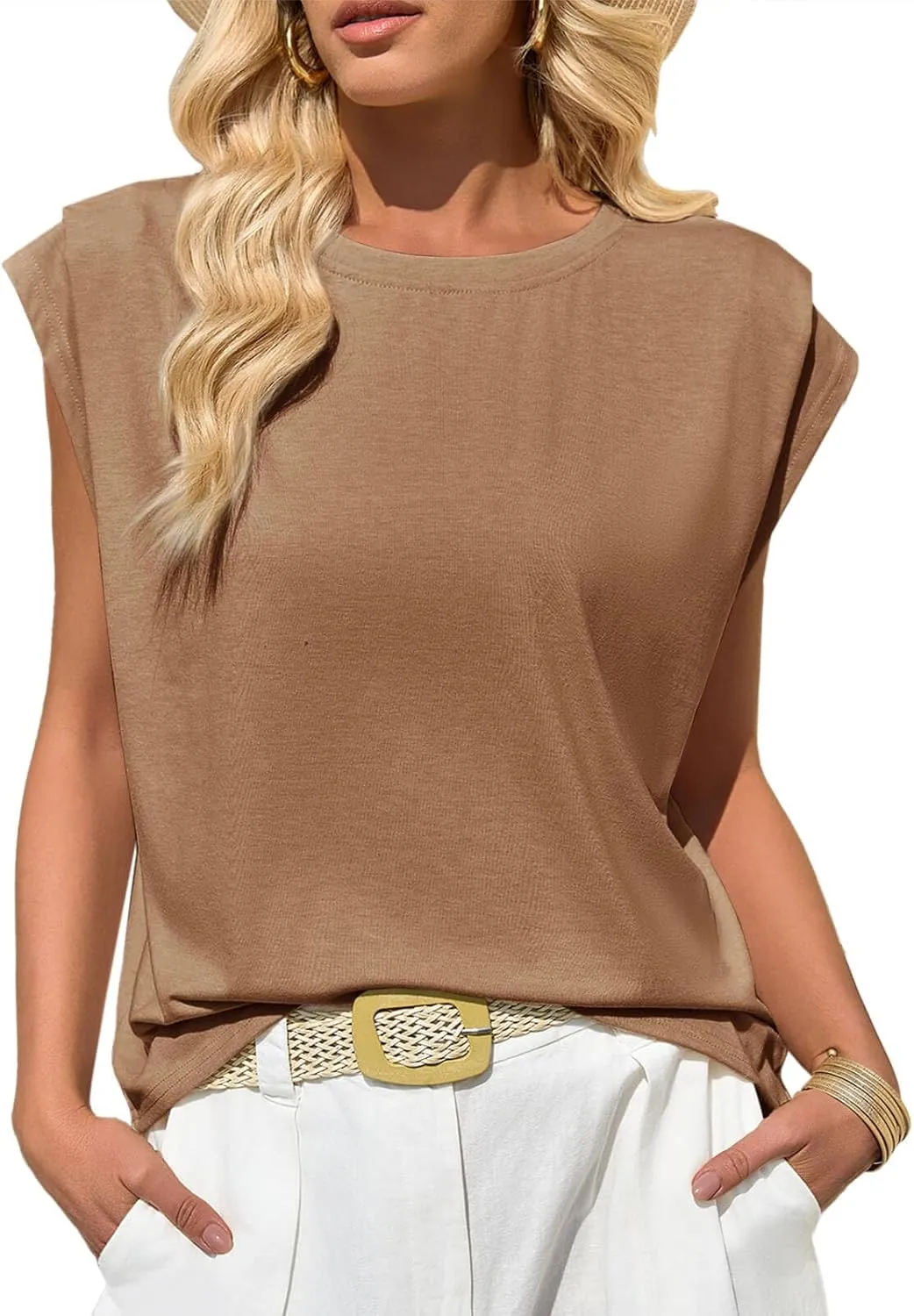 Cicy Bell Womens Cap Sleeve Tank Tops Boat Neck Loose Fit Tshirts Summer Casual Basic Tee Shirts