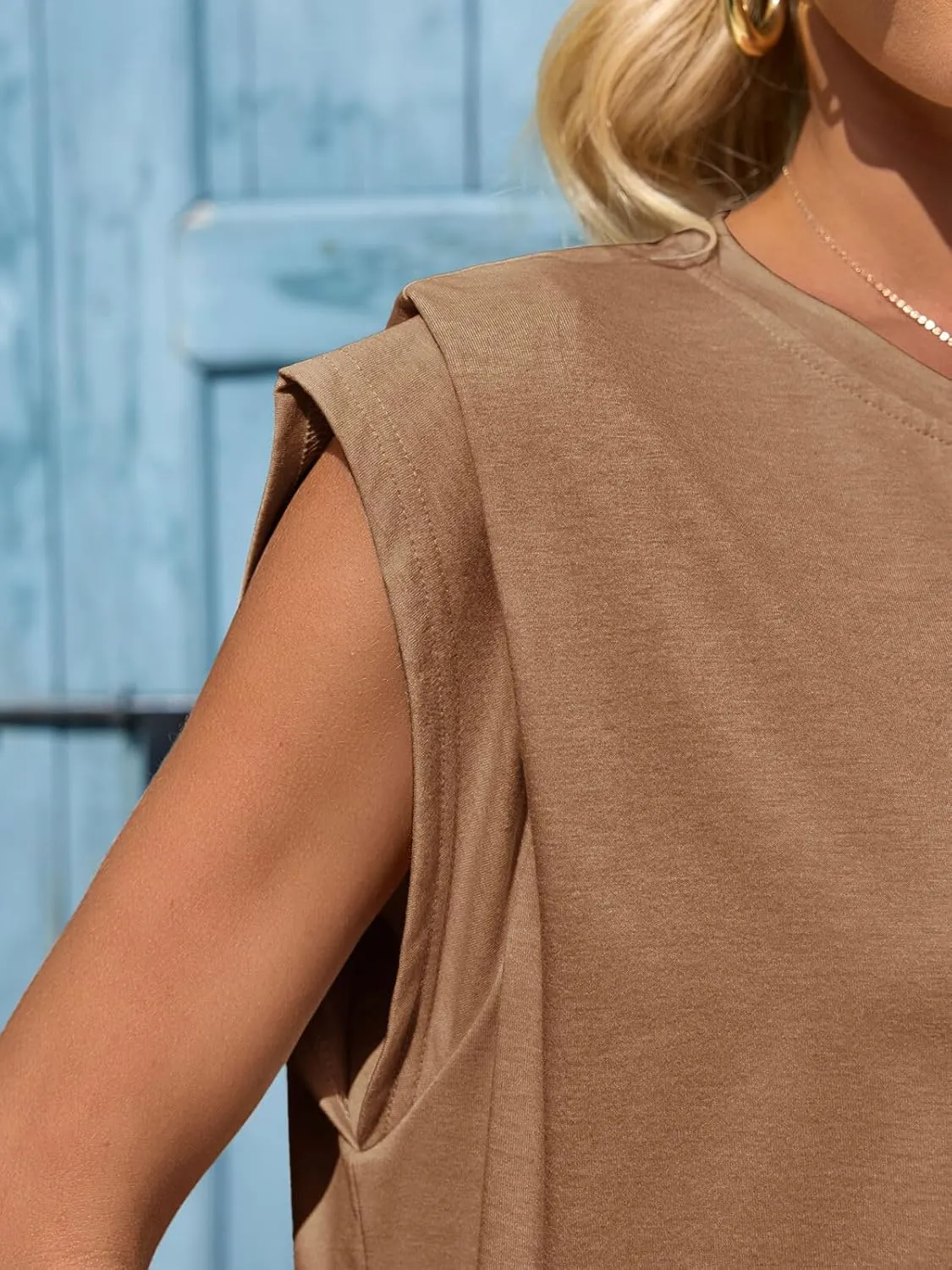 Cicy Bell Womens Cap Sleeve Tank Tops Boat Neck Loose Fit Tshirts Summer Casual Basic Tee Shirts