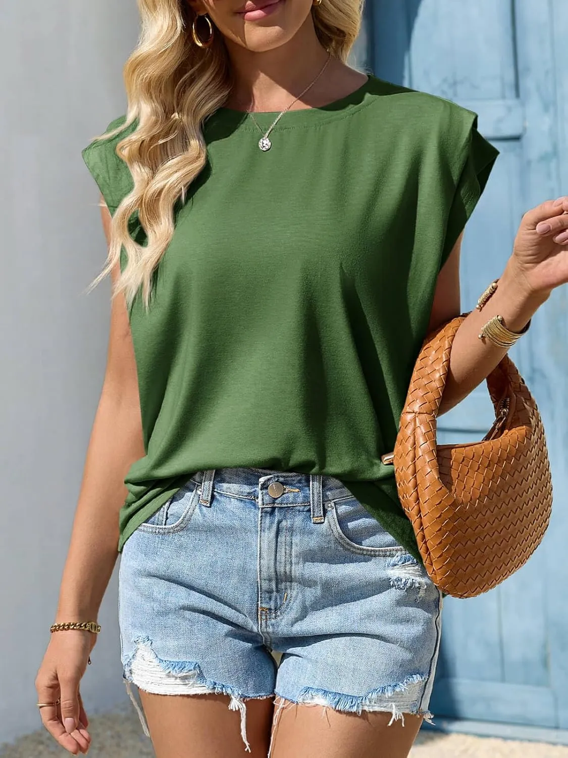 Cicy Bell Womens Cap Sleeve Tank Tops Boat Neck Loose Fit Tshirts Summer Casual Basic Tee Shirts