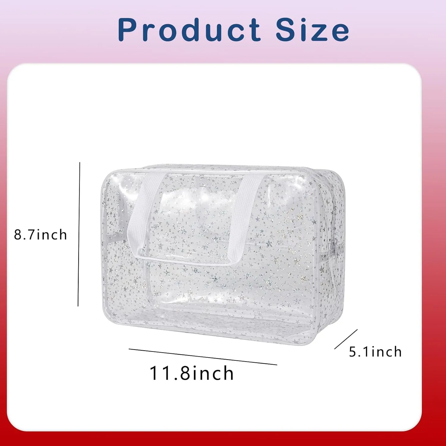 Clear PVC Star Large Cosmetic Bag, Transparent Large Zippered Opening Makeup Bag, Portable Waterproof Travel Bag with Handle, Gym, Swimming and Beach Bag (03White)