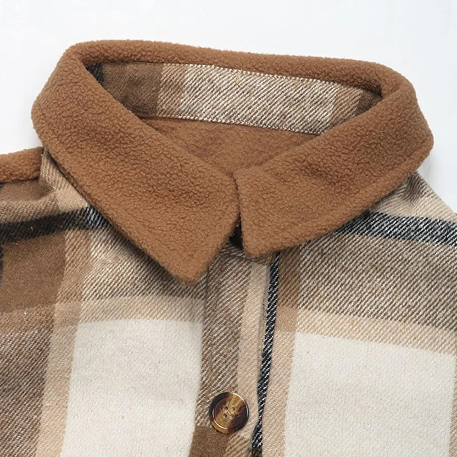 COTECRAM Women's Casual Lapel Button Down Long Plaid Shirt Jackets Fall Winter Fleece Trench Coat Pocketed Shacket Jacket