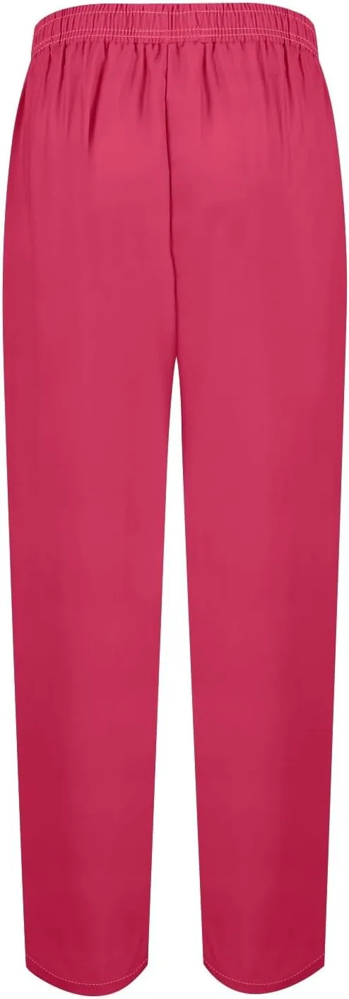 Cotton Linen Trouser Pants for Women Boho Beach Capris Pants 2024 Casual Summer Lightweight Drawstring Pants Pockets