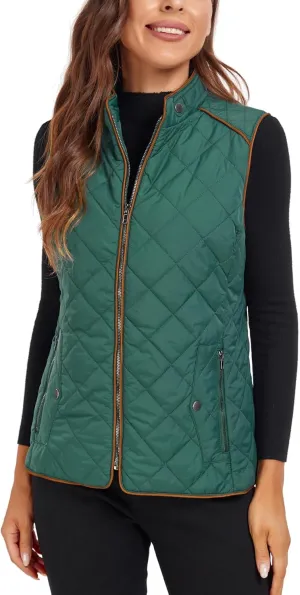 Dilgul Women Padded Vest Stand Collar Zip Up Trendy Puffer Lightweight Quilted Vest