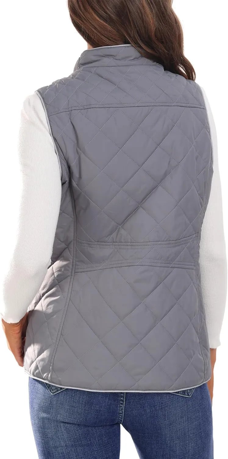 Dilgul Women Padded Vest Stand Collar Zip Up Trendy Puffer Lightweight Quilted Vest