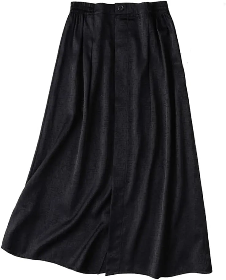 Disimlarl Women's Black Versatile Elastic Waist Skirt Mulberry Silk Elastic Satin A-Line MIDI Skirt