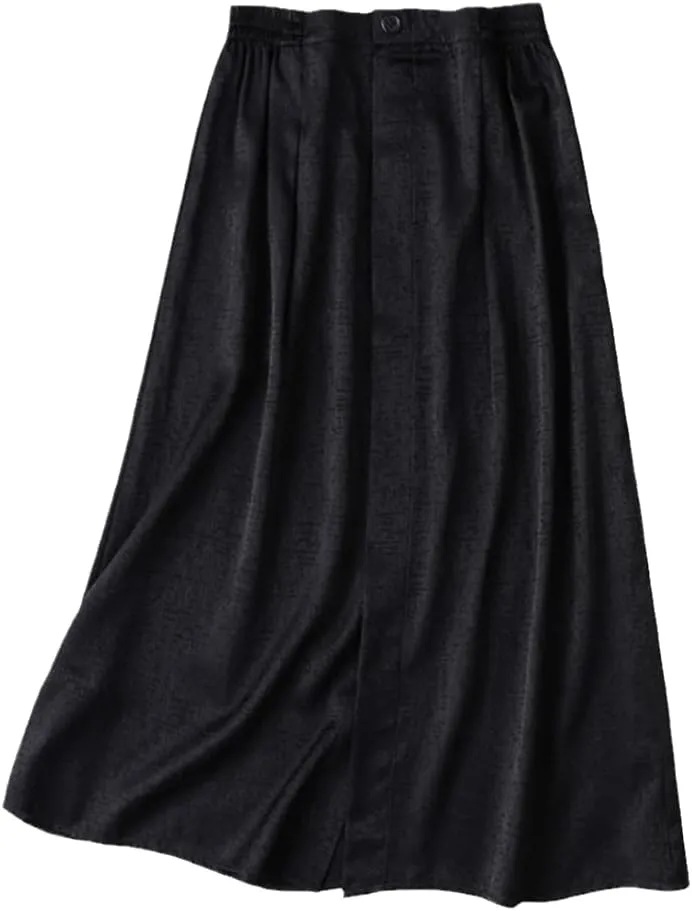 Disimlarl Women's Black Versatile Elastic Waist Skirt Mulberry Silk Elastic Satin A-Line MIDI Skirt