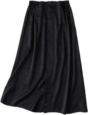 Disimlarl Women's Black Versatile Elastic Waist Skirt Mulberry Silk Elastic Satin A-Line MIDI Skirt