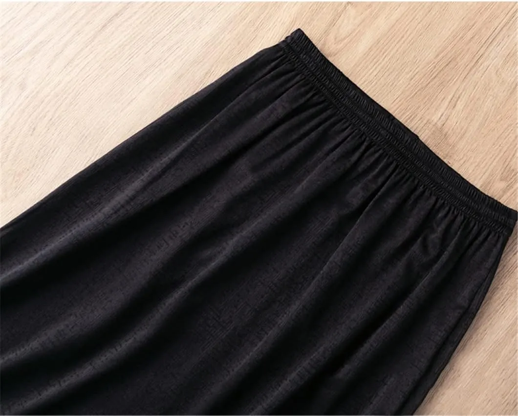 Disimlarl Women's Black Versatile Elastic Waist Skirt Mulberry Silk Elastic Satin A-Line MIDI Skirt