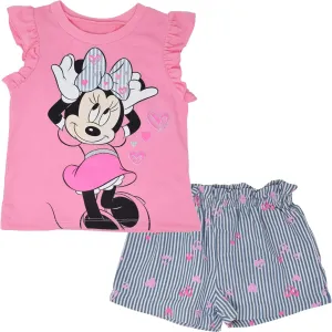 Disney Minnie Mouse Rainbow Floral T-Shirt and Chambray Shorts Outfit Set Infant to Big Kid Sizes (12 Months - 14-16)