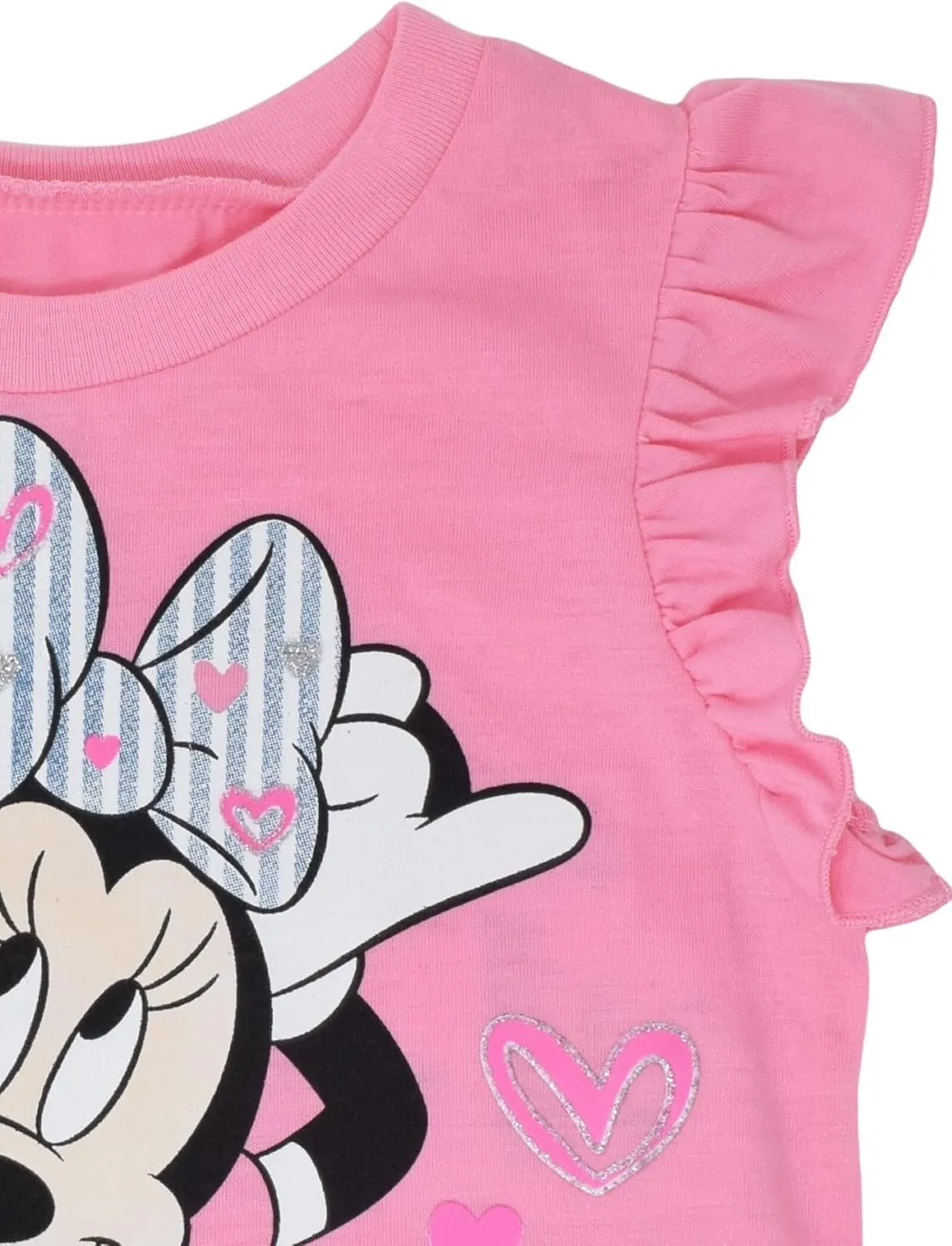 Disney Minnie Mouse Rainbow Floral T-Shirt and Chambray Shorts Outfit Set Infant to Big Kid Sizes (12 Months - 14-16)