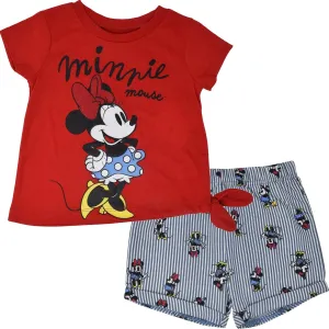 Disney Minnie Mouse Rainbow Floral T-Shirt and Chambray Shorts Outfit Set Infant to Big Kid Sizes (12 Months - 14-16)