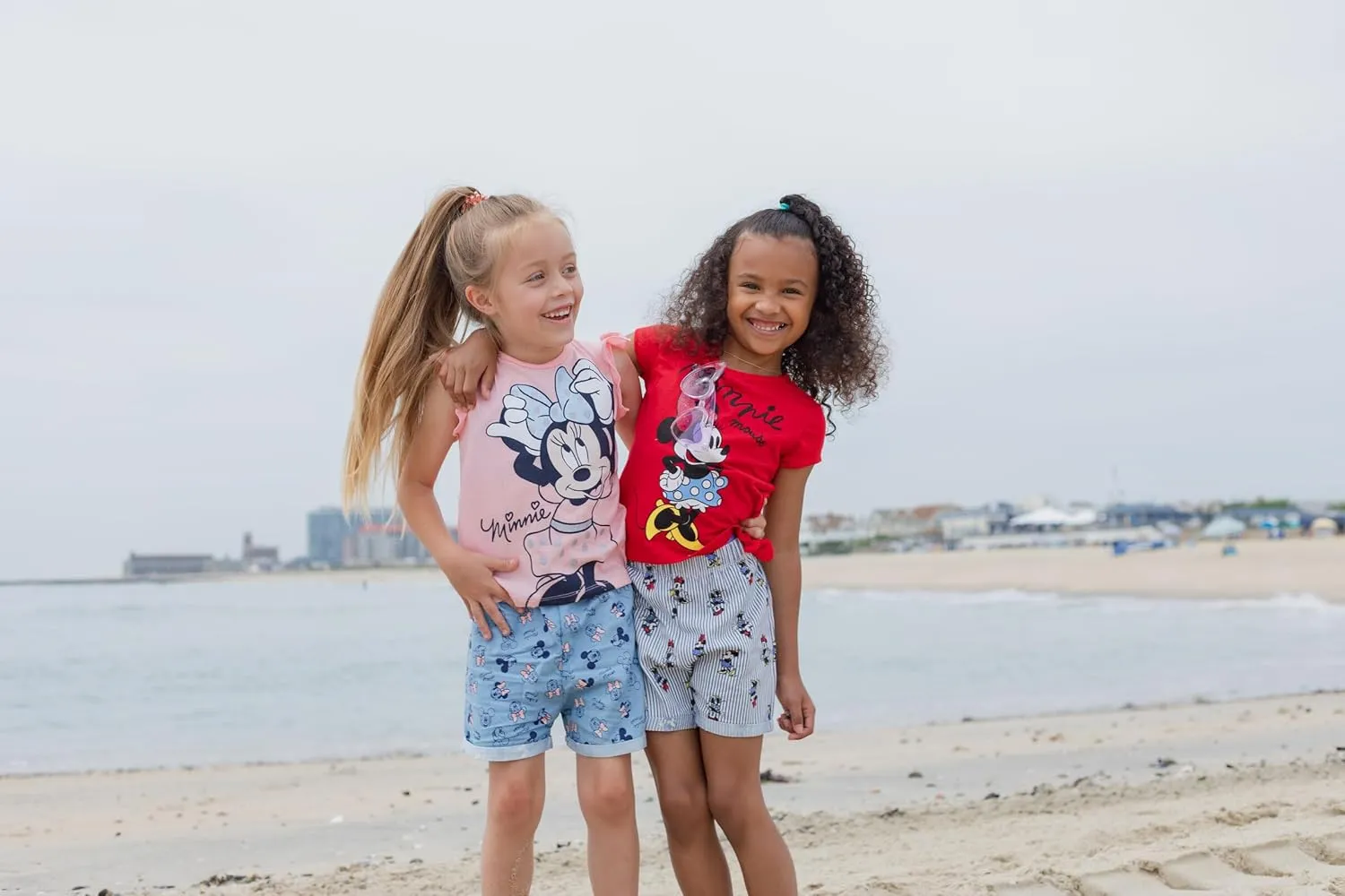 Disney Minnie Mouse Rainbow Floral T-Shirt and Chambray Shorts Outfit Set Infant to Big Kid Sizes (12 Months - 14-16)