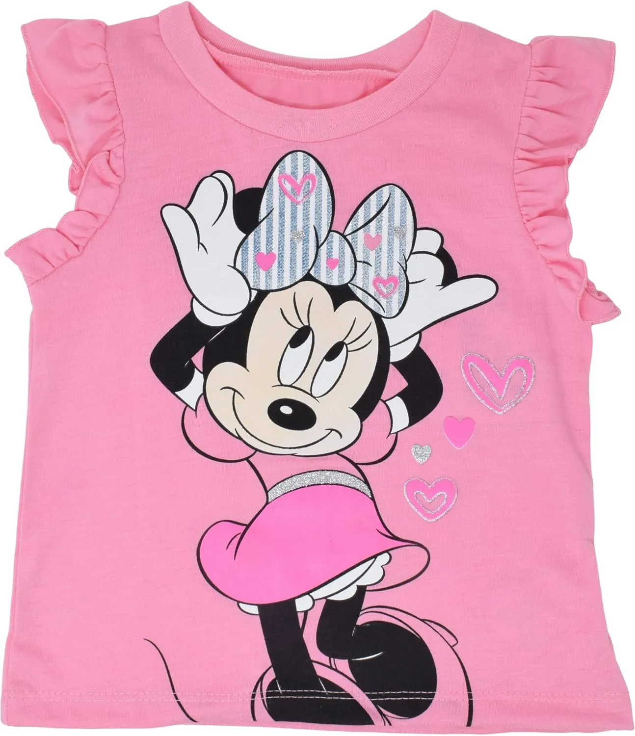 Disney Minnie Mouse Rainbow Floral T-Shirt and Chambray Shorts Outfit Set Infant to Big Kid Sizes (12 Months - 14-16)