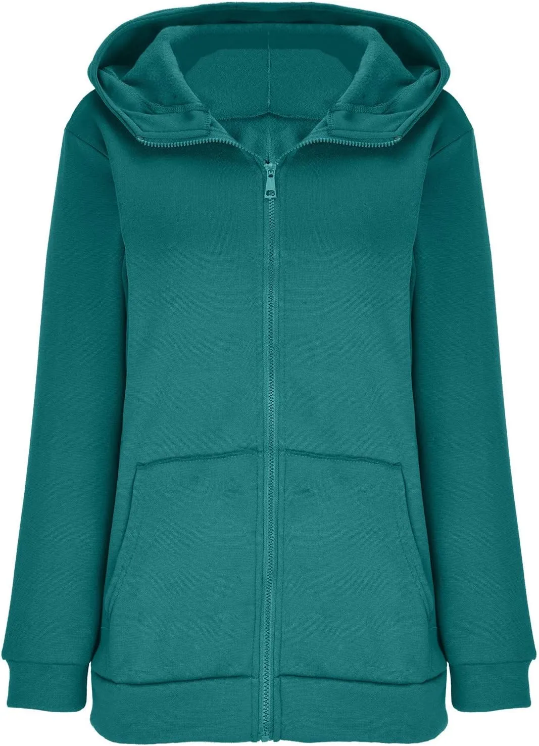 DOLKFU Womens Oversized Hoodie Dress Zip Up Long Sweatshirt Solid Basic Pullover Tops Y2K Trendy Winter Clothes With Pockets