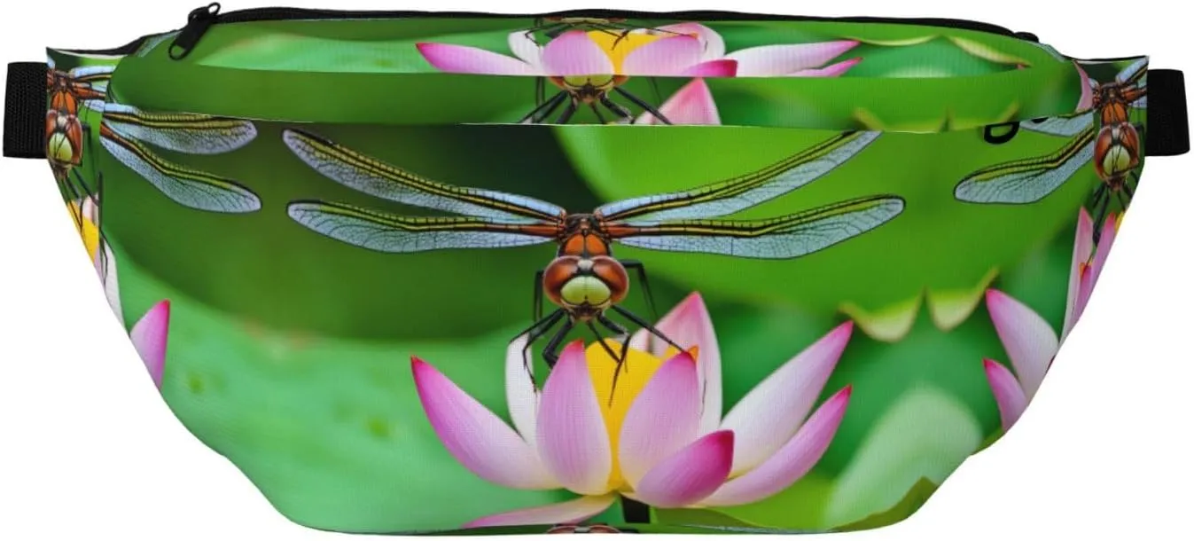 Dragonfly On Lotus Flower Stylish Crossbody Waist Pack - Versatile And Compact Travel Pouch For Hands-Free Storage
