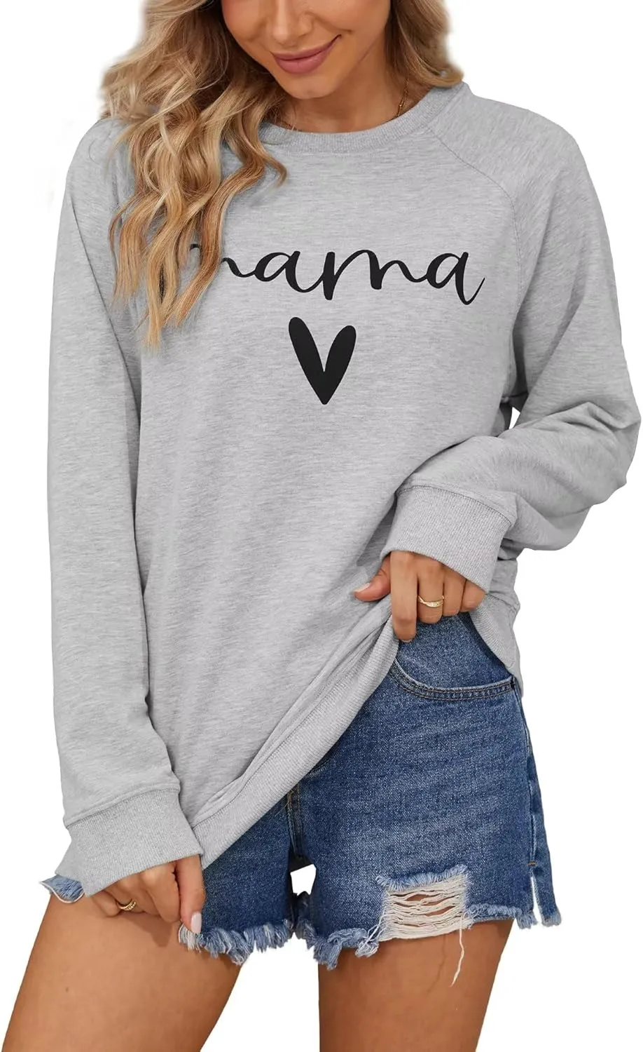 Dressmine Womens Casual Long Sleeve Crewneck Loose Mama Sweatshirt Graphic Shirts Pullover Tops