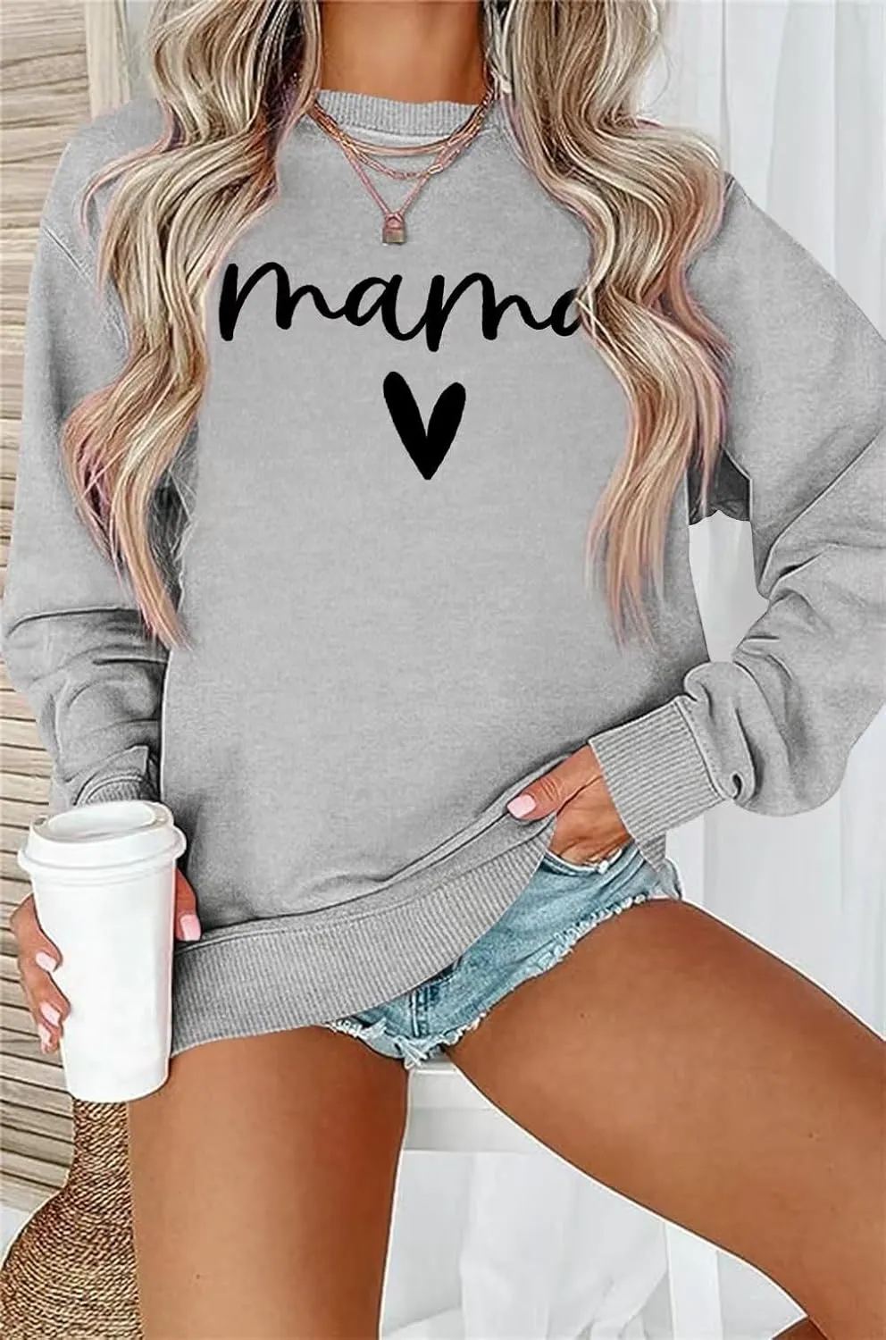 Dressmine Womens Casual Long Sleeve Crewneck Loose Mama Sweatshirt Graphic Shirts Pullover Tops
