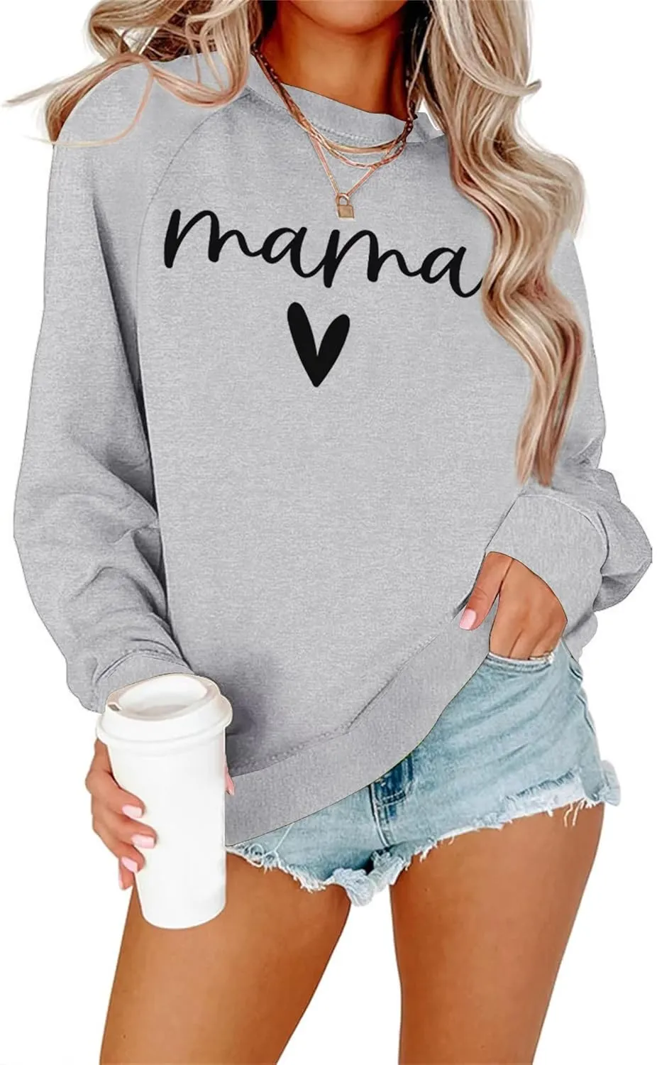 Dressmine Womens Casual Long Sleeve Crewneck Loose Mama Sweatshirt Graphic Shirts Pullover Tops