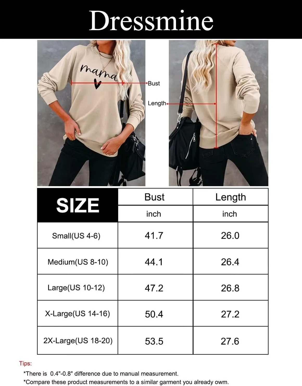 Dressmine Womens Casual Long Sleeve Crewneck Loose Mama Sweatshirt Graphic Shirts Pullover Tops